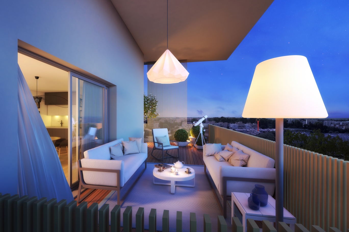 résidence mikasa montpellier terrasse exterieur loggia vue d'intérieure maquette 3D